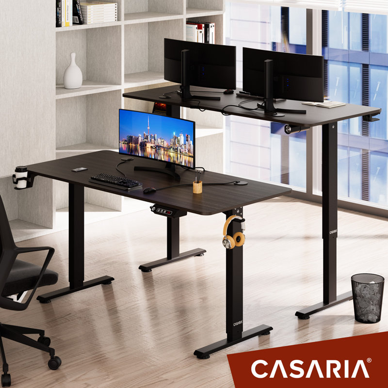 Adjustable Metal Base Writing Desk, Brown, 73cm H x 140cm W x 60cm D
