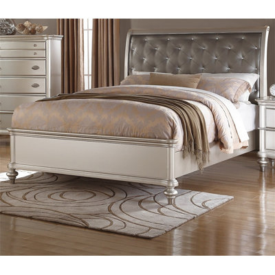 Cadre de lit luxueux en similicuir argenté capitonné 1pc