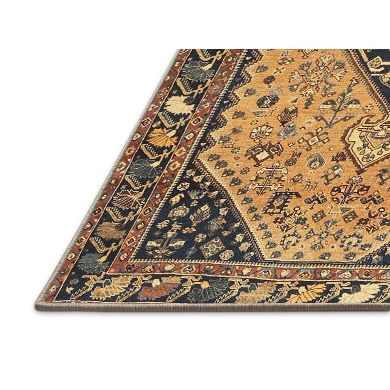 Tapis jaune/bleu/brun traditionnel Khouribga, Rectangle 2 pi x 4 pi