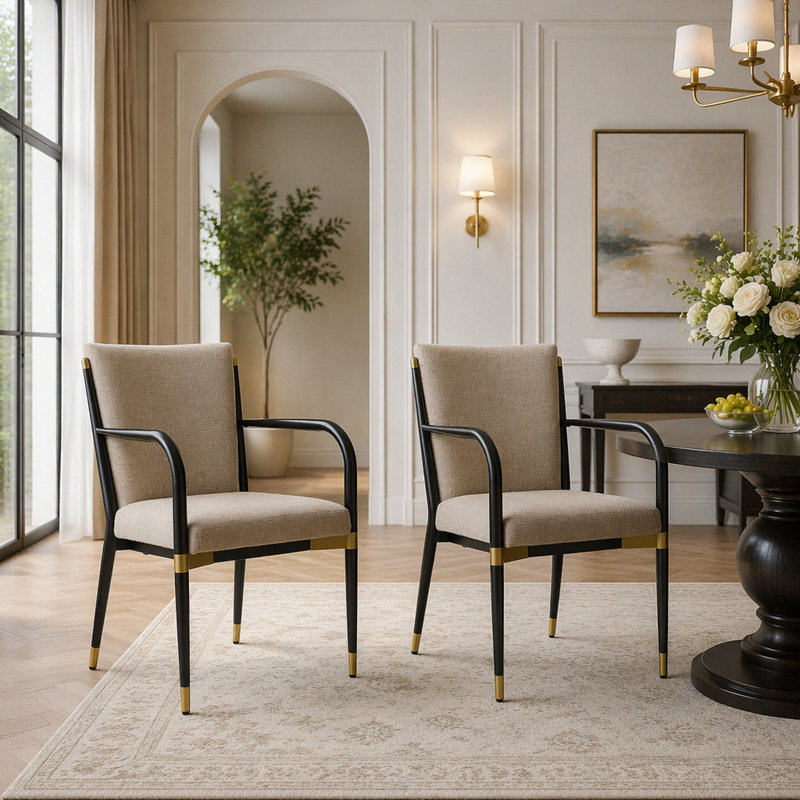 Chaise avec accoudoirs moderne, Noir et brun