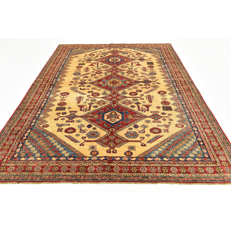 Tapis de zone en laine rouge/beige 6 pi x 8 pi 3 po one-of-kind à la main noué la Alayna