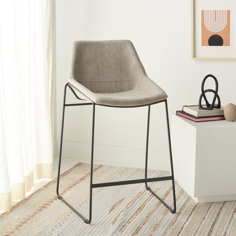 Tabouret de comptoir 27 po Chaliah, Gris clair, Noir