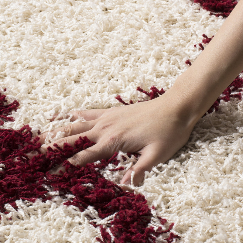 Tapis à poils longs Alonnah, Rond 8 pi, Rouge