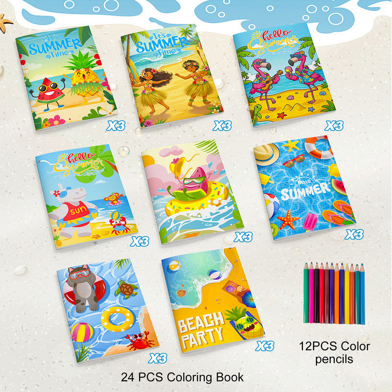 24 pièces de livres à colorier pour piscine d'été en vrac, Hawaii Beach