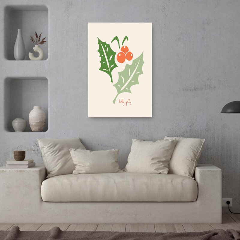 Holly Jolly Berries Traditional Abstract Nature Winter Wall Art Print 1 Piece Wrapped Canvas Wall Art, 91.44cm H x 60.96cm W