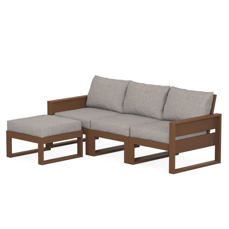 TREX Outdoors Eastport 3 - Person Outdoor Seating Group with Cushions, Natural, Weathered Tweed