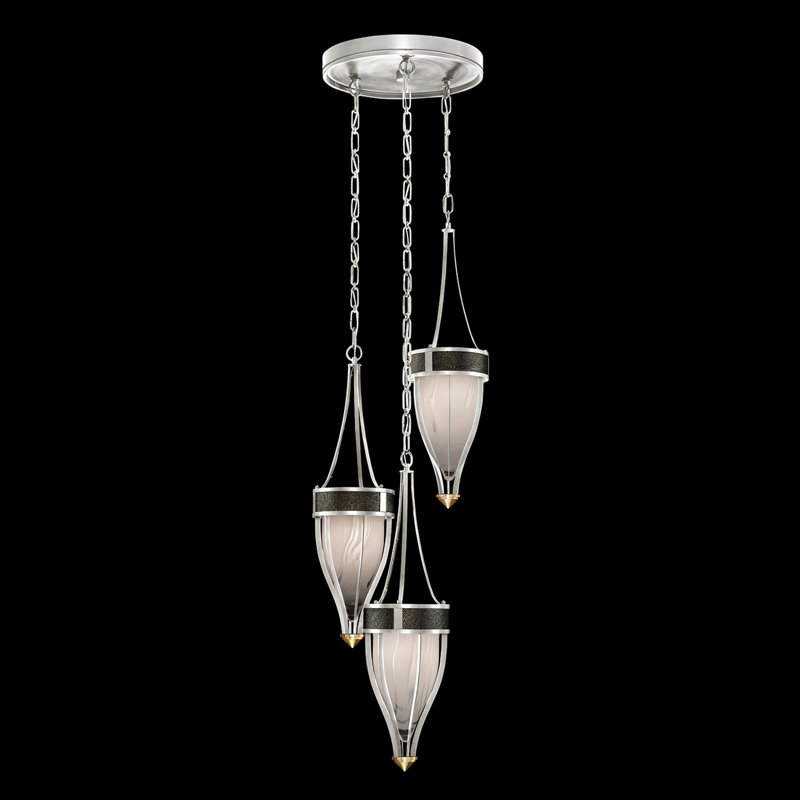 Luminaire suspendu rond l 17,5 po Mirage, Feuille d'argent standard / laiton, Chevalier noir