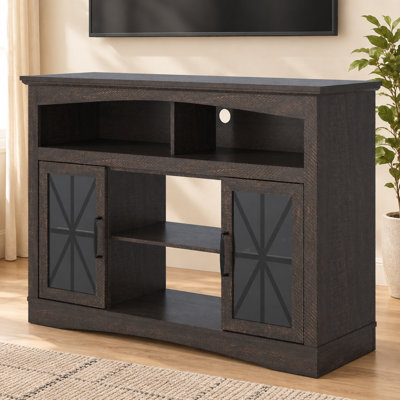 Meuble télé de style ferme avec portes vitrées et éclairage DEL, console multimédia rétro de 120,6 cm (47,48 pouces) avec étagères réglables pour salon, chambre à coucher, cuisine