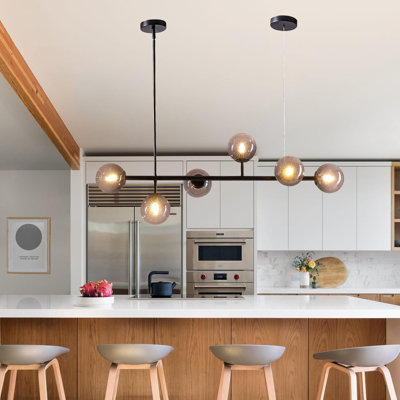 Mid Century Modern Linear Chandelier With Adjustable Glass Pendant Lights For Dining Room, Kitchen Island, And Living Room