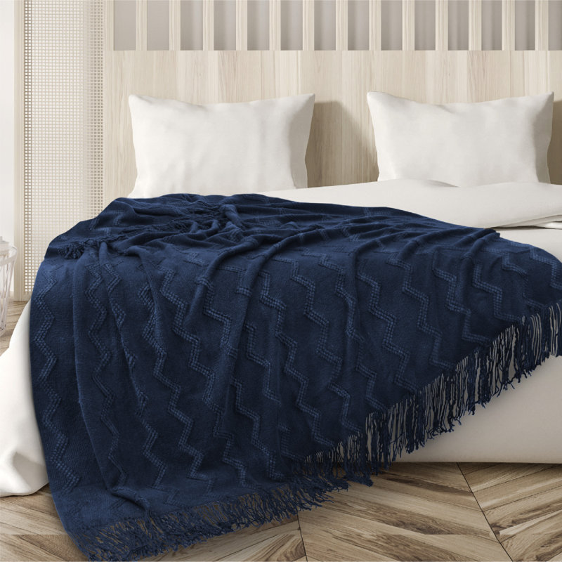 Navy Blue Knitted Fleece Reversible Throw Blanket
