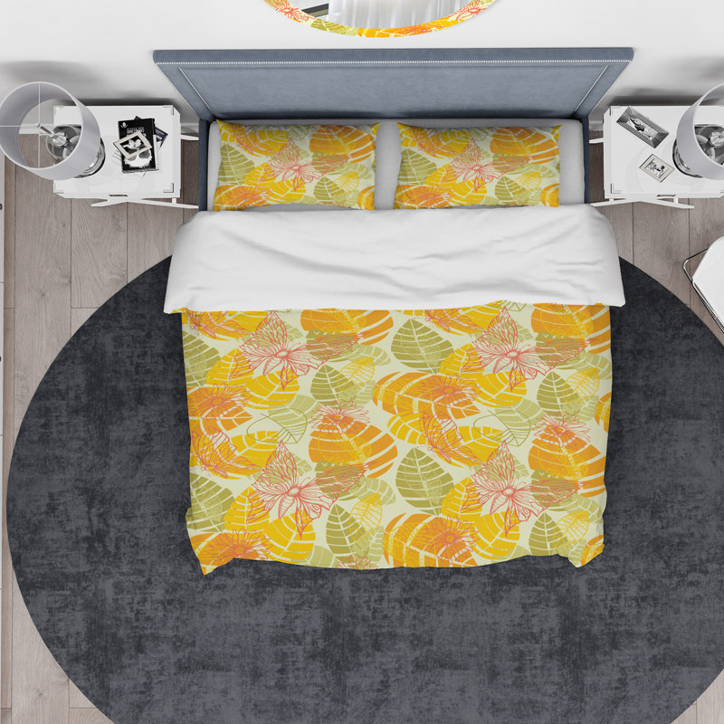 Ensemble de housse de couette avec papillon et feuilles colorées designart summer