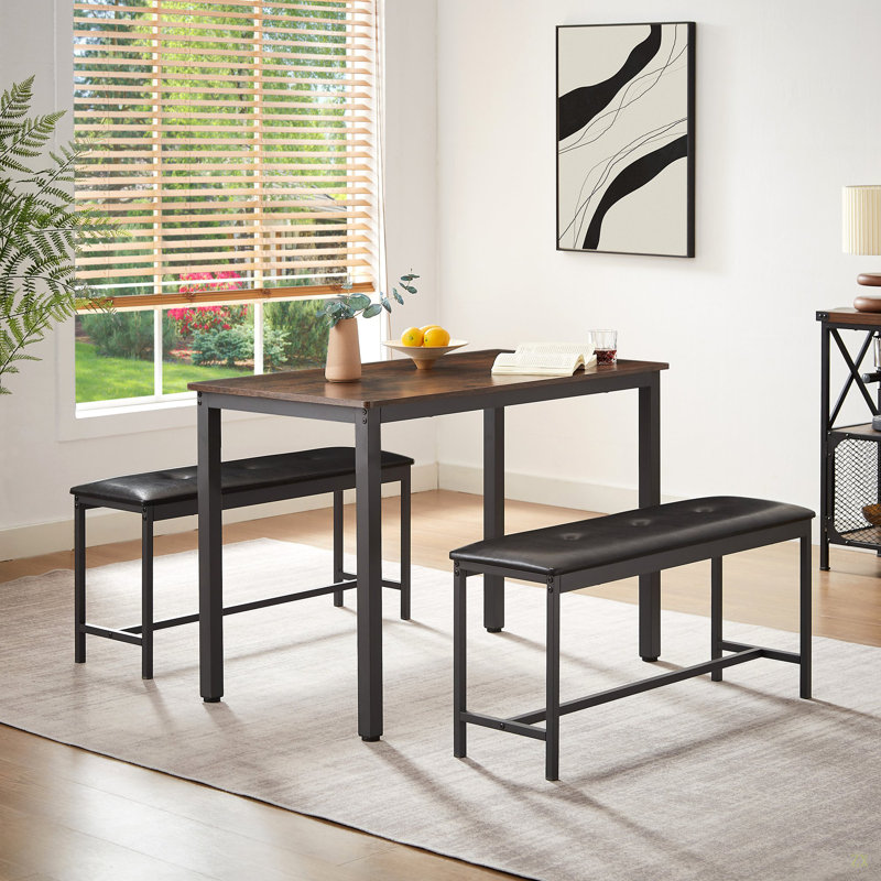 Ensemble de table de salle à manger, table de salle à manger avec tabouret de bar (avec 2 bancs revêtus de polyuréthane), table de salle à manger et chaises de style industriel pour la cuisine, le salon, la salle de fête