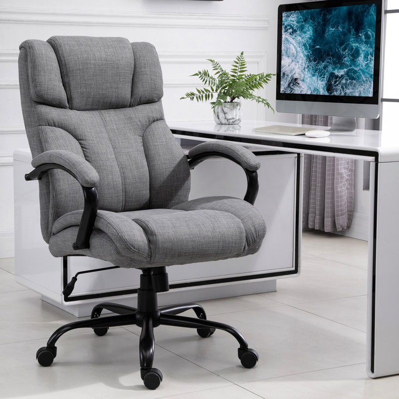 Grand et grand siège de bureau de 500 lb, conception ergonomique, hauteur réglable, fonction pivotante, lin, chaise d'apparence grise pour bureau, capacité, pivotant, ton