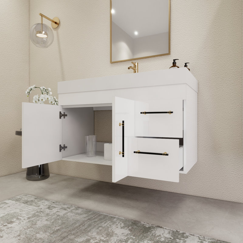 41.9" Wall-Mounted Single Bathroom Vanity Set, Glossy White
