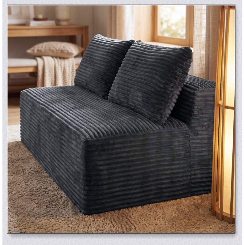 Causeuse en velours côtelé Corduroy, L 57,5 po, Velours côtelé gris