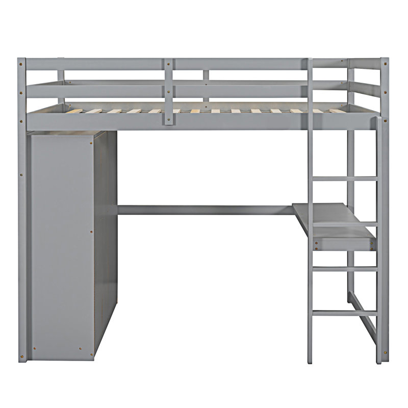 Lit mezzanine en bois avec garde-robe intégré, Gris