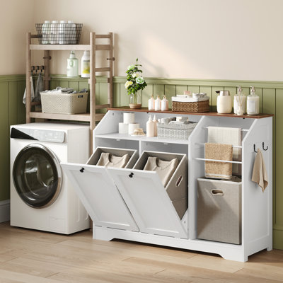 Armoire à linge double inclinable avec 3 paniers à serviettes et 2 paniers de 8,7 gallons, poubelle de grande capacité