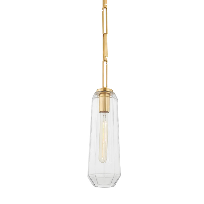 Copenhagen 5" Optic Glass Pendant, Vintage Brass