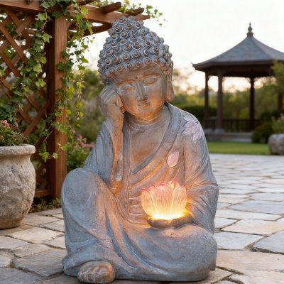 Statue de Bouddha à énergie solaire avec lumière DEL - décor de jardin extérieur, lumière de paysage zen pour la cour, veilleuse pour la cour