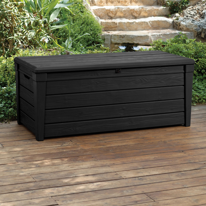 Keter Brightwood 120 Gallon Large Durable Outdoor Storage and Weather Resistant Resin Deck Box , Anthracite Gray