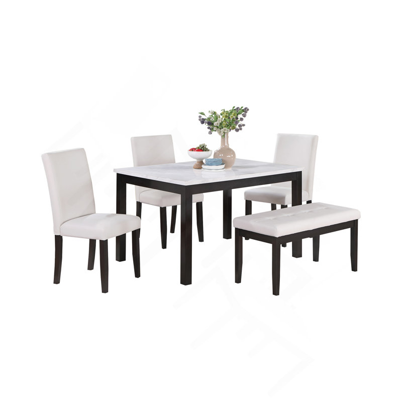 Ensemble de salle à manger 5 pièces avec chaises et banc en blanc