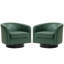Fauteuil demi-tonneau pivotant en similicuir vert Applewold avec base en bois massif-90757929