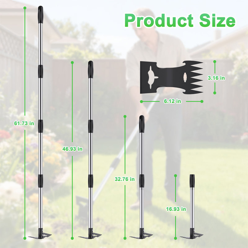 Désherbeur avec poignée longue Tool Outil de désherbage manuel long réglable R Râteau à herbes à main 2 en 1 et houe jardinière pour le jardinage, outil de désherbage pour jardin, pelouse, patio, jardin