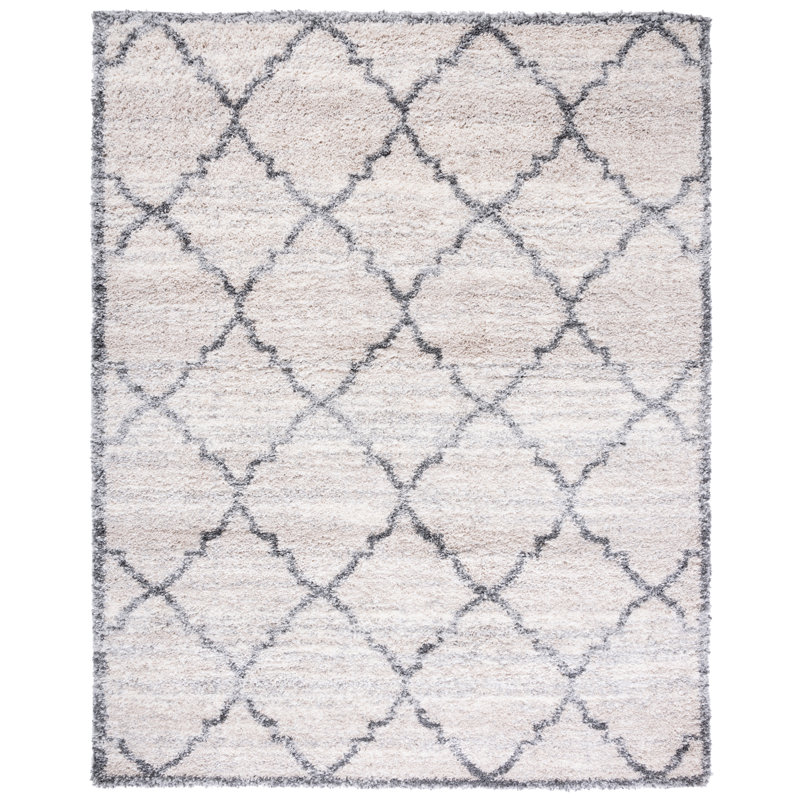 Ivory and Gray 8' x 10' Hand-Knotted Shag Rug