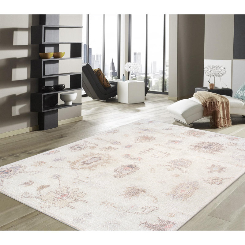 Oushak Hand Knotted Wool Area Rug in Beige/Gray/Ivory
