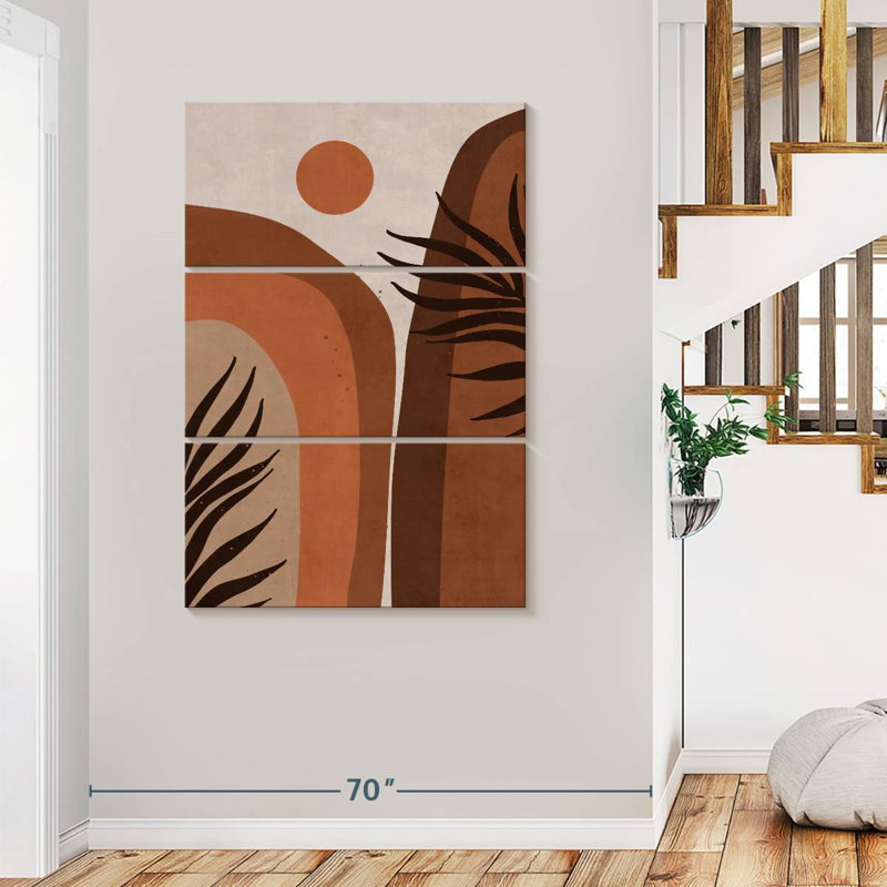 Feuille de montagne abstraite terre cuite sur toile 3 pièces par Jennifer T Print, H 48 po x l 74 po x P 1,25 po