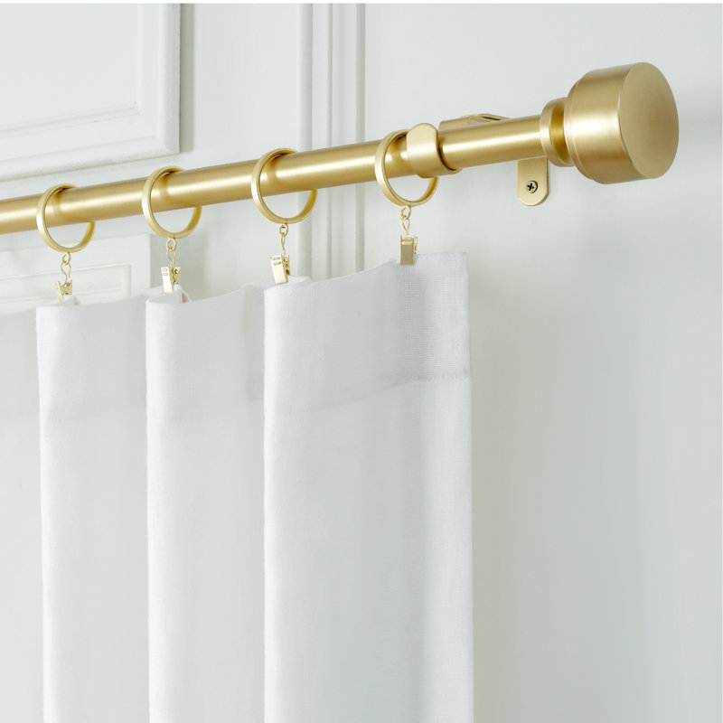 Gold Adjustable Steel Curtain Rod Set with Doorknob Finials