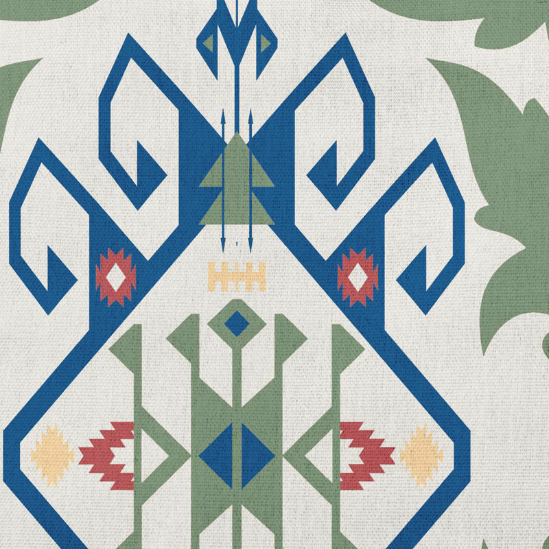 Coussin intérieur / extérieur Bombay Medallion, Bleu cobalt foncé / vert, 18 po x 18 po