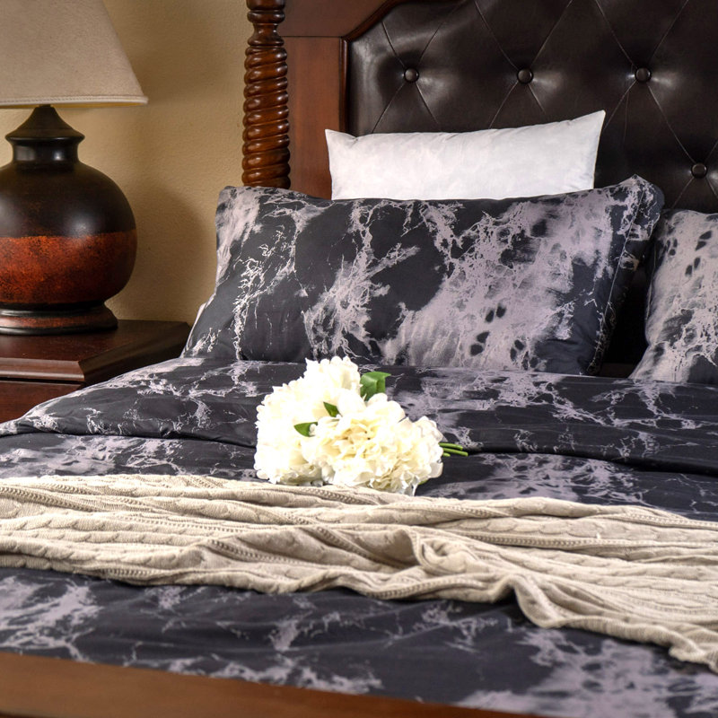  Ensemble de housse de couette réversible en microfibre grise / noire 3 pièces