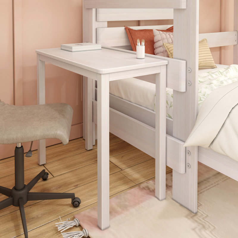  Doyle Solid Wood L-Shaped Bunk Bed with Desk, White Wash, Twin