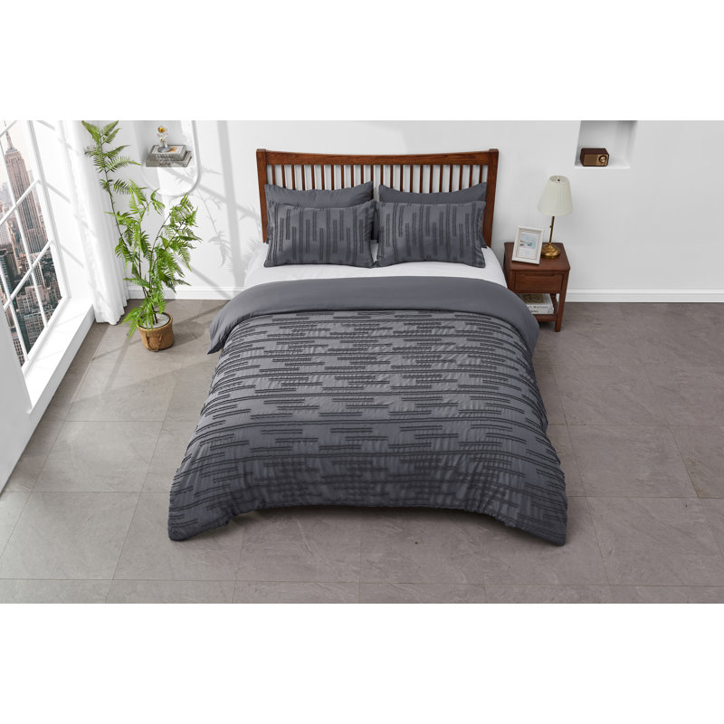 Quincy Polyester Geometric Shapes Duvet Cover with Pillowcases Included, Dark Grey, Kingsize