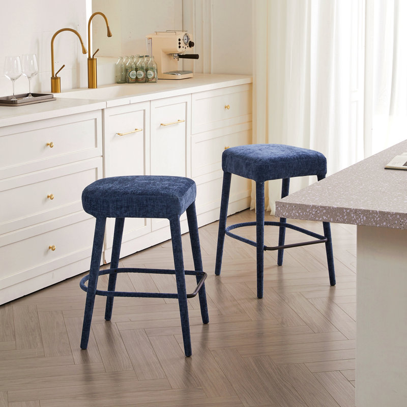 Tabouret de bar en tissu sans dossier, Bleu pâle, Light Blue