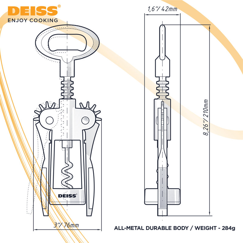 Deiss Pro Wing Corkscrew Wine Opener - 2 in 1 Wine Corkscrew and Beer Opener