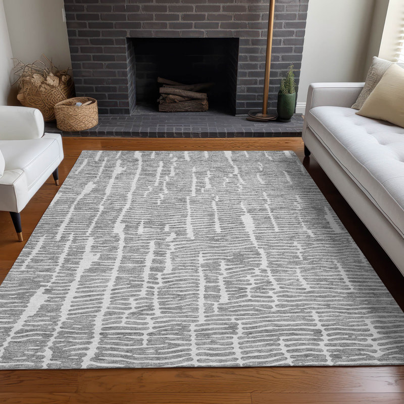 Tapis gris Prisco lavable à la machine de qualité supérieure, Rectangle 5 pi x 7 pi 6 po