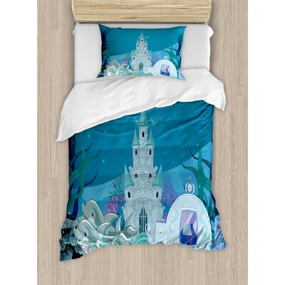Ocean Fairytale Mermaid Castle with Dolphins Moss Fish Sun Beams Art Print Duvet Cover Set -  East Urban Home, ETHH0076 45303289