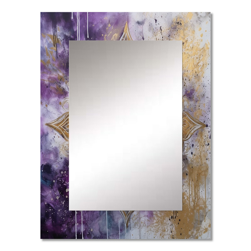 Purple And Gold Mandala I - Boho Mandala Unique Mirror, Traditional Large Wall Mirror, Printed Metal Art, 32" x 24"