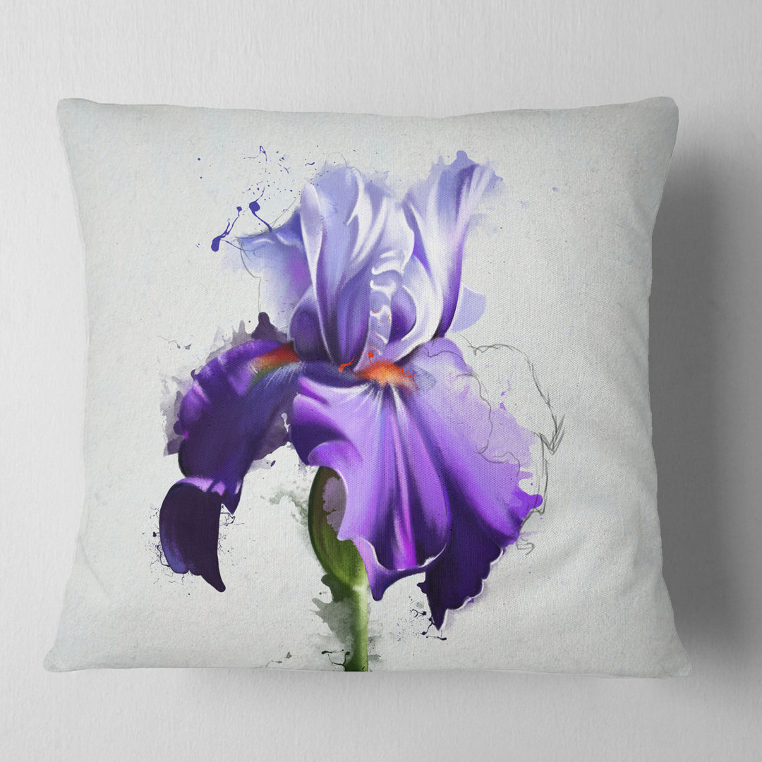 Beautiful Blue Iris Watercolor Sketch - Floral Printed Pillow Design Art