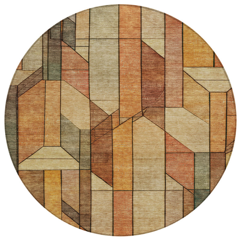 Machine Washable Indoor/Outdoor Chantille ACN2867 Modern Rug, 8' Round, Copper
