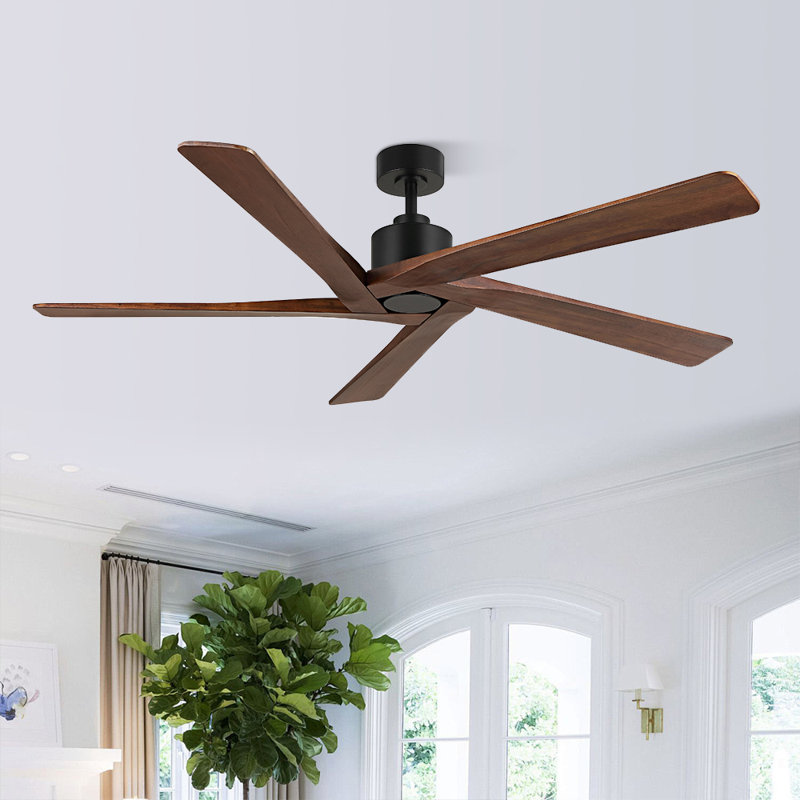Ventilateur de plafond d'intérieur à 5 pales Baun avec télécommande, Noyer, 64", Noir