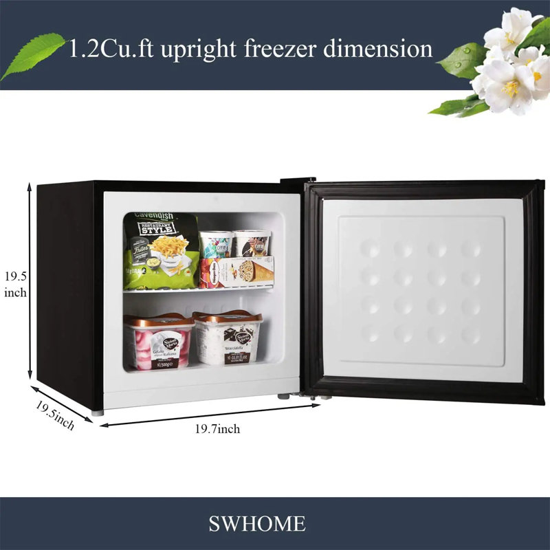 1.2 Cu.ft Upright Freezer, 3 Temp Settings, Removable Shelf, Adjustable Legs, Strong Seal, Black