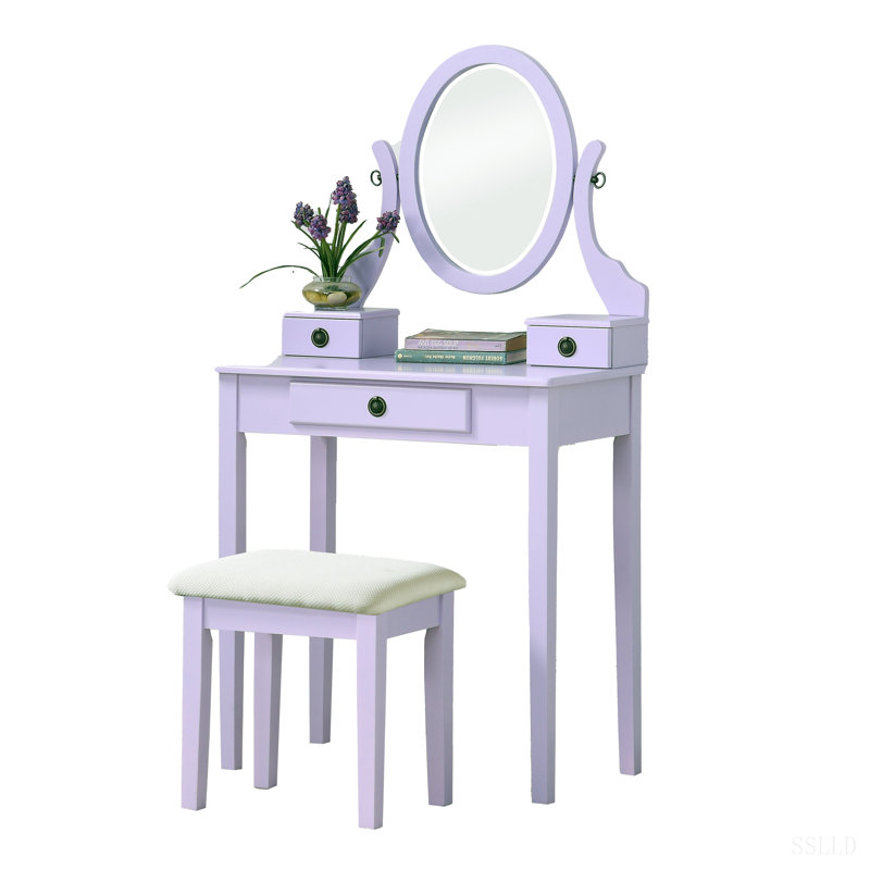Ensemble coiffeuse et tabouret de maquillage Moniys, Mauve