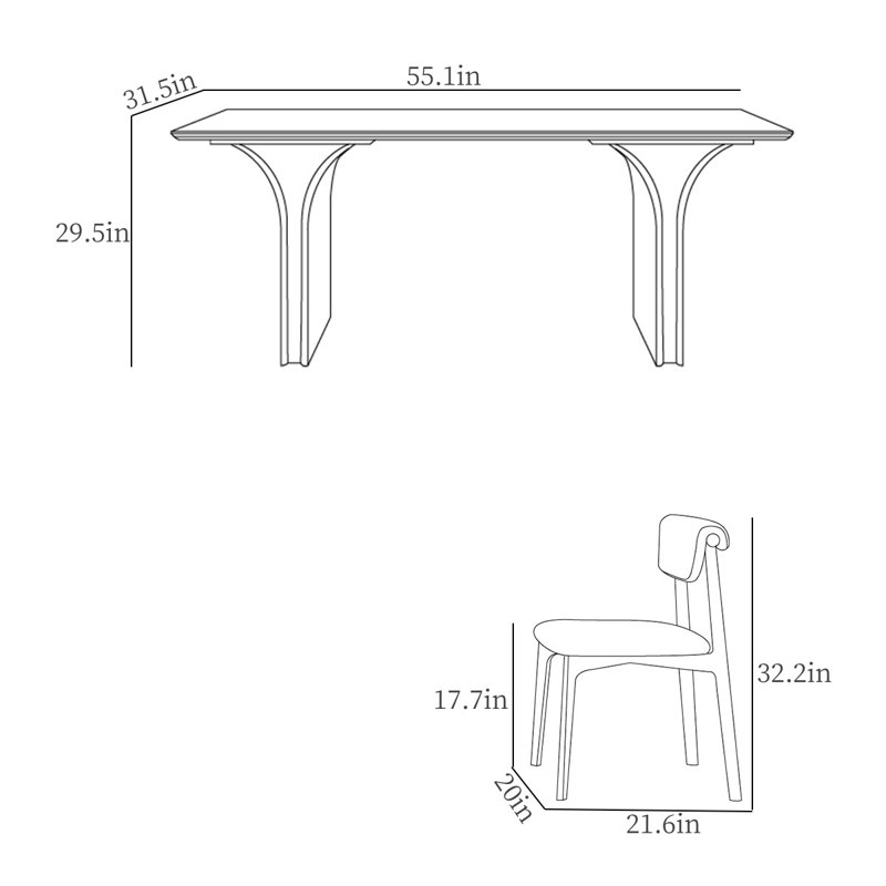 Modern Rectangular Rock Slab Dining Table Sets, 29.5"H x 55.1"L x 31.5"W