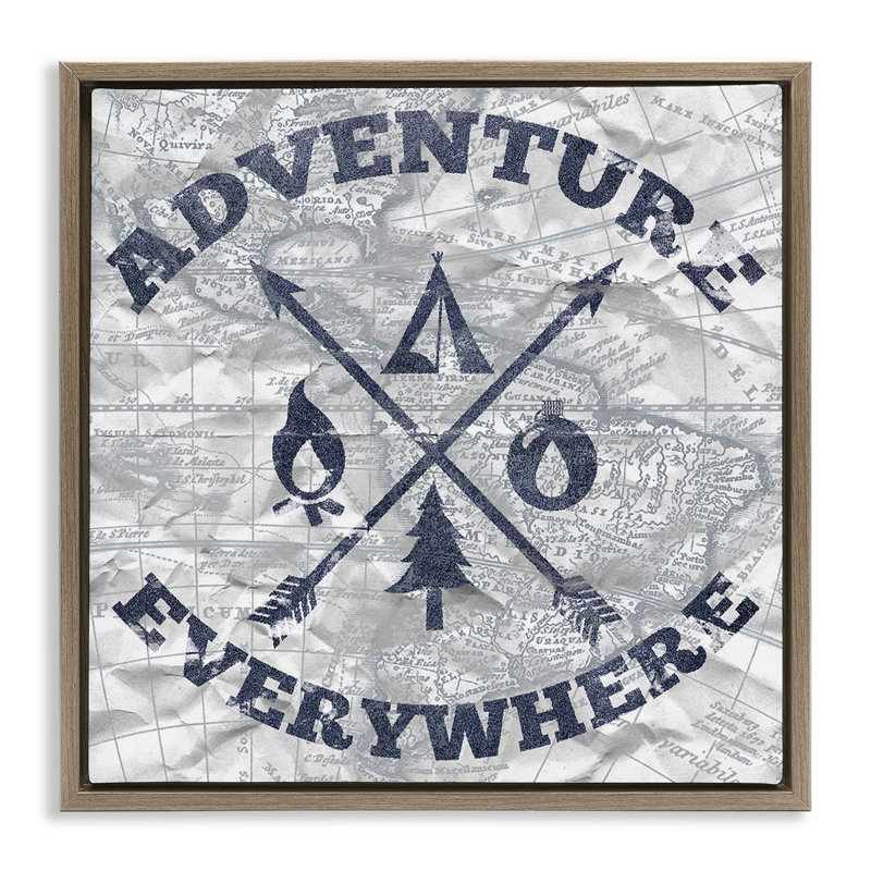 «Adventure Everywhere», art mural encadré flottant par Elizabeth Medley, H 18 po x l 18 po, Cadre flottant gris lustré