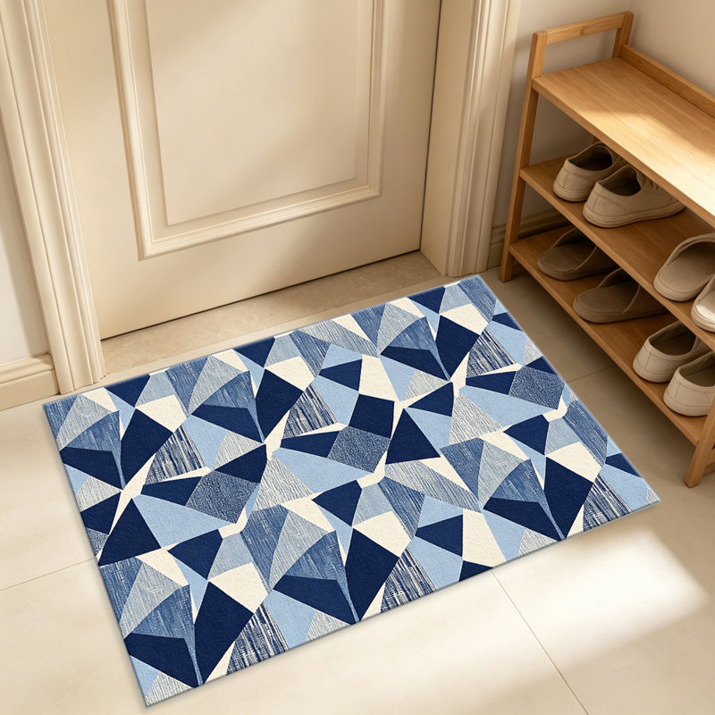Navy and Blue Geometric Triangles carpet-easy to clean, machine-washable, soft and comfortable; suitable for door mats, kitchens, living rooms, bedrooms, corridors, and laundry areas. Easy to clean, durable carpet for home decoration.