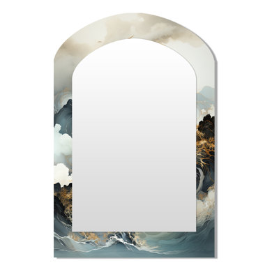 Bold Storms Landscape - Storms Asymmetrical Mirror, Grey Arch Decorative Wall Mirror, Printed Metal Art