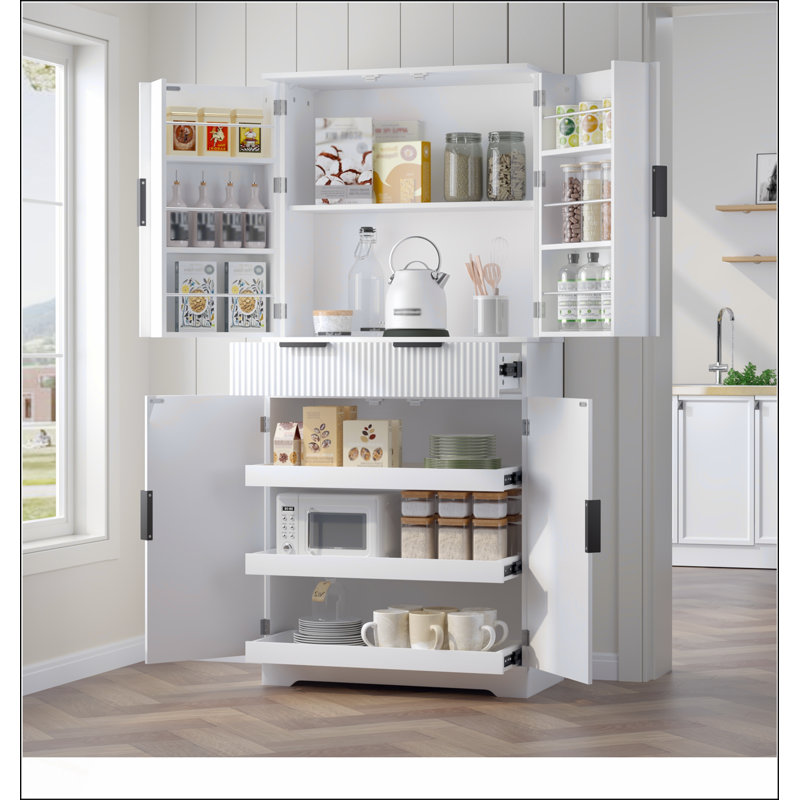Garde-manger cannelé de 72 pouces avec 3 tiroirs à clavier et 6 tablettes de porte réglables, rangement autoportant pour plusieurs pièces